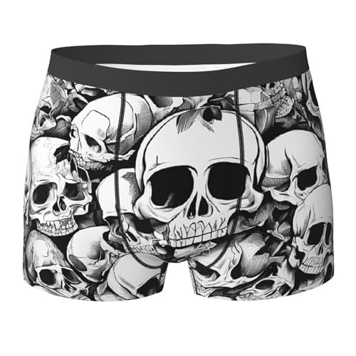 SYHEART Black And White Skulls Print Men'S Boxer Briefs With Elastic Comfort Fit Design For All-Day Wear