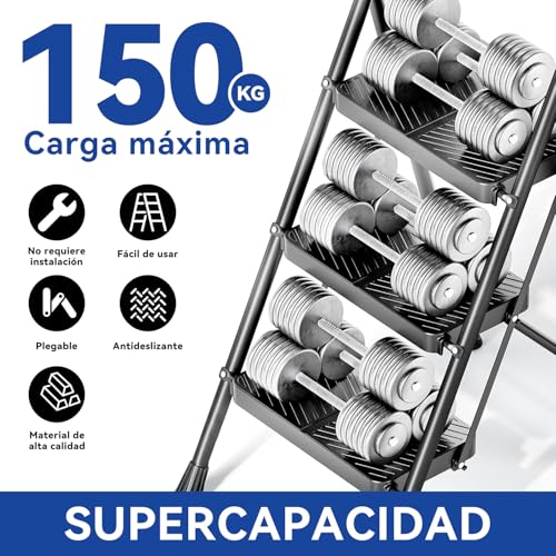 MOONPAI Escalera Plegable para Casa,Escalera de Tijera,Diseño de Cierre de Seguridad,Escalera Plegable de Peldaños,Patas y Pasamanos Antideslizantes,para Interior Y Exterior(Escalera 3 Peldaños)