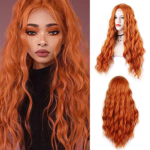 Orange Wig for Women 28 Inches Long Wavy Ginger Wig Natural Wave Middle