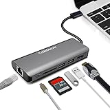 USB C Hub,CableDeconn USB-C Thunderbolt3 Multi-port to HDMI 4K 2Port USB3.0 HUB Card Reader USB C Power Delivery and Gigabit Ethernet RJ45 Adapter Cable (Gary)