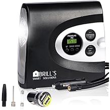 BRILL'S 12V DC Portable Tire Inflator Pump, 150 Psi Electric Air Compressor for Cars, Bikes, Motorcycles and Balls. Carry Case and USB Car Charger Included