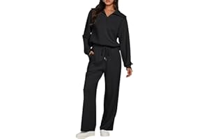 MEROKEETY Women's 2 Piece Outfits 2024 Long Sleeve Half Zip Sweatshirt Wide Leg Sweatpants Lounge Sets