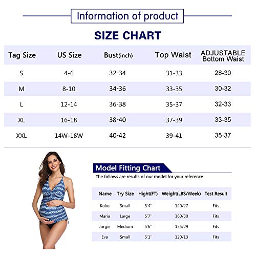 Halter Neck Maternity Tankini Tiedye Striped Swimsuit Set Navy Polka