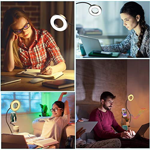 Clip On Ring Light, 48 LED USB Desk Light with Phone Holder, Video