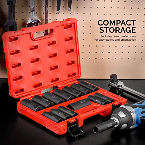 NEIKO 02474A 1/2" Impact Socket Set, 15 Piece Metric Socket Set 1024