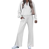 EVALESS Two Piece Sets for Women V Neck Long Sleeve Sweatshirts and Wide Leg Pants Sweatsuits Matching Sets Women Clothing