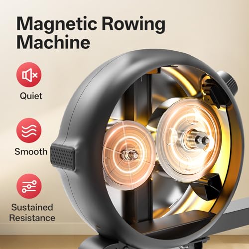 Rowing Machine, JOROTO Magnetic Rower Machines for Home Use, Adjustable Resistance Bluetooth Foldable Rowing Machines, Super Quiet, LCD Monitor and Tablet Holder