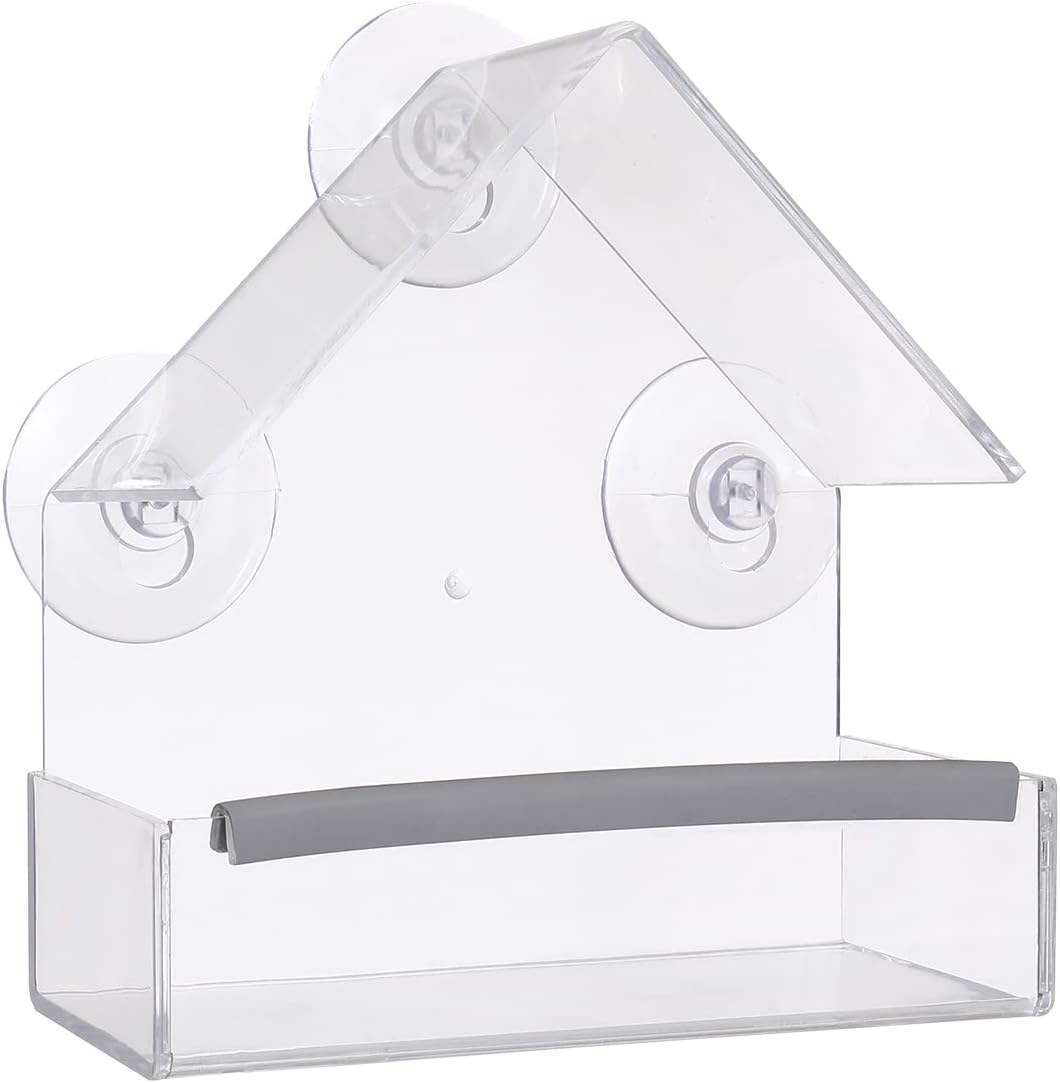 Backyard Birding & Wildlife - SUQ I OME Outside Wild Clear Window Mounted Bird Feeders with Strong Suction Cups, Acrylic Clear, Window Bird House Feeder for Cardinals, Blue Jays, Finches