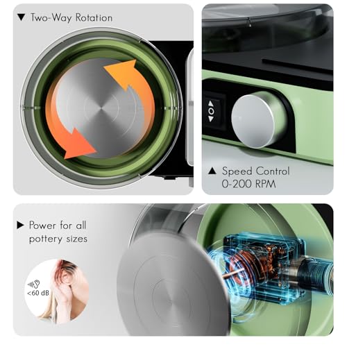 Innofans Light Green Electric Ceramic Lathe - Complete Ceramic Kit for Adults with 1kg of Clay, 0-200RPM Adjustable, Professional Silent Machine for Beginners Gift