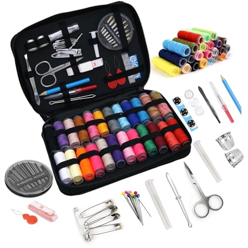 Sewing Kit Basic for Men Women Adults Kids Teen Beginner Traveler, Portable Sewing Supplies Accessories Contains Thread, Scissors,Needles, College Dorm Room Essentials (Black)