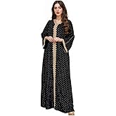 Boedaty Muslim Abaya Dresses for Women V Neck Kaftan Islamic Prayer Robe Embroidered Bronzing Dress Holiday Evening Dress