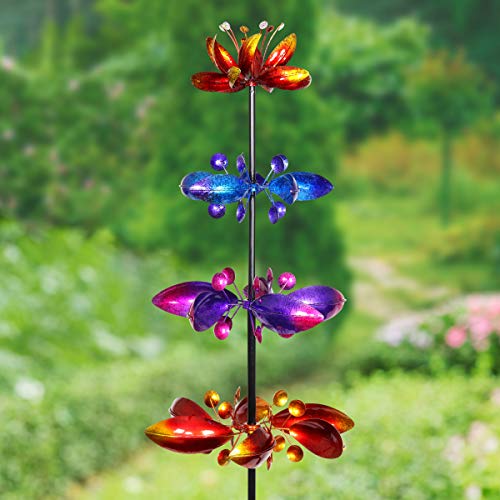 Exhart Quadruple Lotus Flower Wind Spinners Garden Stake in (Quad