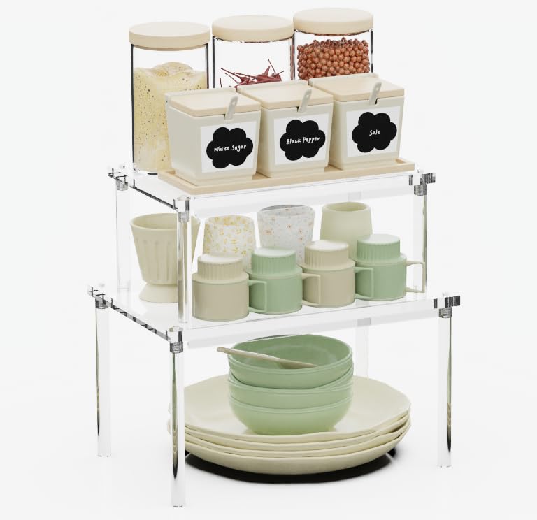 Photo 1 of Dayacoco 2Pack Acrylic Cabinet Organizer, Clear Cabinet Organizer Shelf, Spice Rack Organizer for Cabinet,Pantry Kitchen Storage and Organization, Acrylic Display Shelves House Essentials for Gift