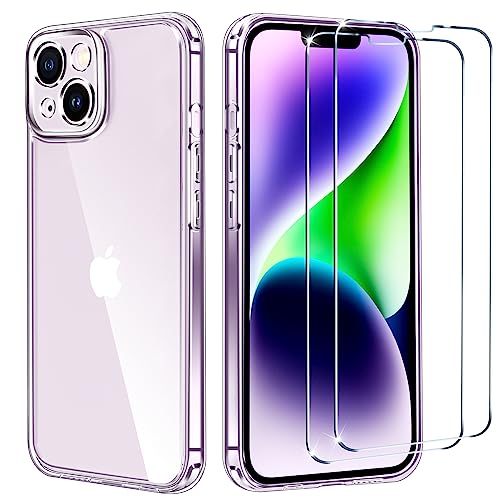 ivoler 3 en 1 Coque pour iPhone 14 6.1 Pouces avec 2 Pièces Verre Trempé, [Anti-Jaune] [Protection Militaire] [Protection Caméra] Transparente Étui de Protection Antichoc Anti-Rayures Housse
