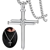 FaithHeart Stainless Steel Cross Necklace for Men, Silver/Black/Gold Cross Chains for Men Religious Amulet Necklaces Christian Gifts for Dad
