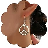 Vacaonio Boho Peace Circle Earrings Silver Peace Sign Earrings Peaces Sign Dangle Earrings Love Peace Drop Earrings Jewelry for Women