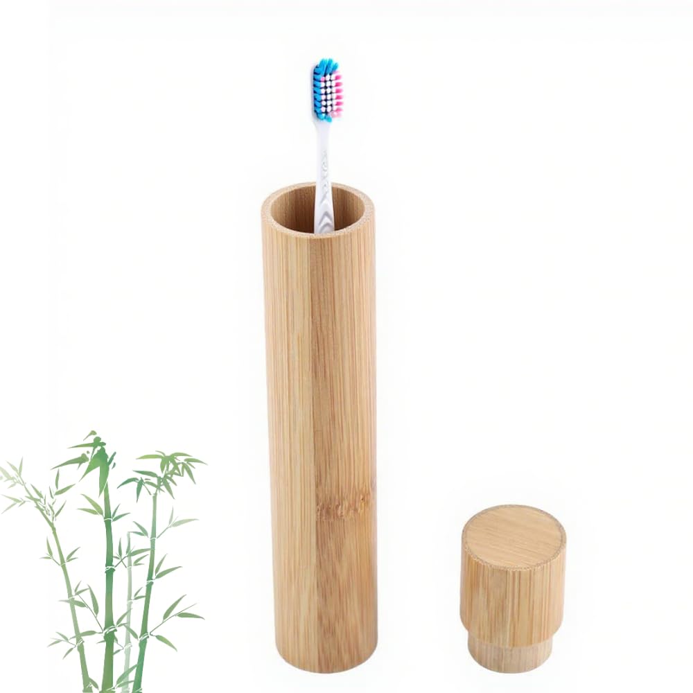 VIFERR Toothbrush Case, Portable Bamboo Toothbrush Holder Cover Storage Case Toothbrush Box Tube for Travel Home