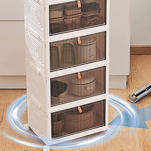 Cozyswan Stackable Boxes, Plastic Drawer Bedside Cabinet, 4-Rack Container with Wheels, Space-Saving Organizers Used for Storing Shoes, Books, Toys, Snacks, Cosmetics, Utensils