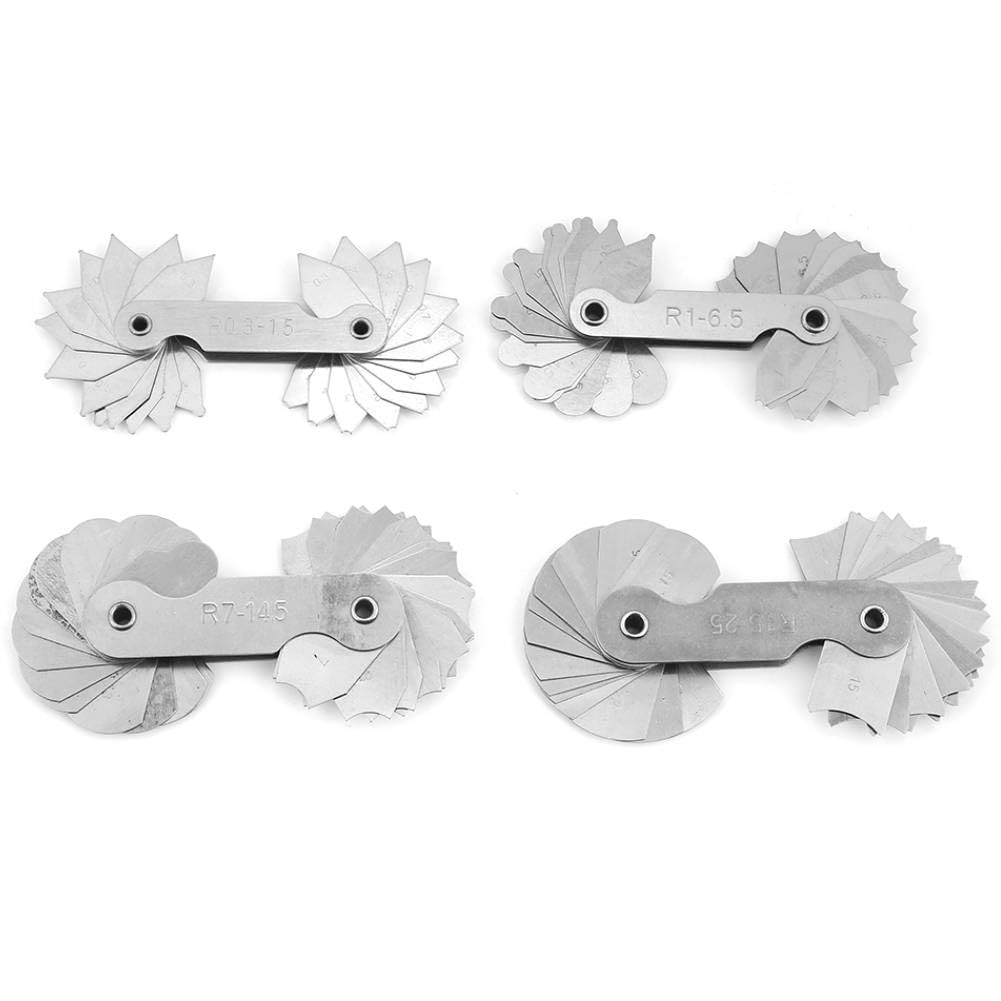 4Pcs Radius Gauge, Stainless Steel Radius Fillet Gauges Portable Concave Convex Measuring Gauges R0.3-1.5/ R1-6.5/ R7-14.5/ R15-25 Portable Concave Convex Measuring Tool for Tool and Die Makers Check