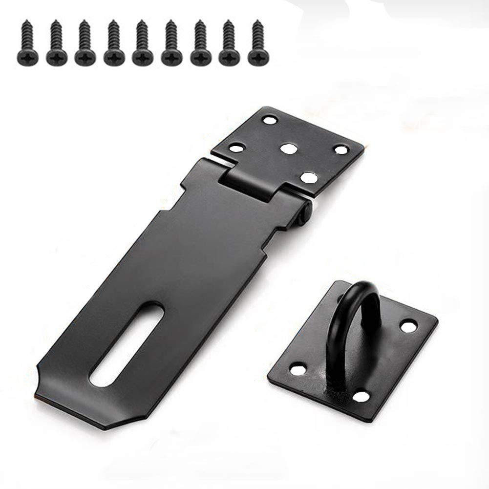 Padlock Hasp, KAIISSA Hasp and Staple Set Door Lock Security Hasp Lock Shed Clasp Shed Latch Hasp Staple Padlock Staple Door Padlock Gate Lock Door Clasp with Screws - Black