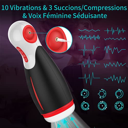 Masturbâteur Homme Succion Électrique, Seekiblizz Appareils Masturbateurs Cup avec 3 Succion 3 Compression 10 Vibration Mode et Audio Heating Fonction USB Chargement Sextoy Pour Homme Adulte Couple