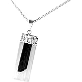 Black Tourmaline and Selenite Stacked Pendant Necklace Sterling Silver Chain Handmade by mmCrystals™