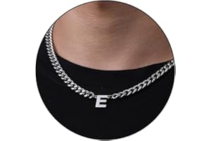 DuoDiner Initial A-Z Cuban Link Chain Necklace for Boys Men Women Letter Pendant Stainless Steel 6.5mm 18+2 Inches Jewelry Gift