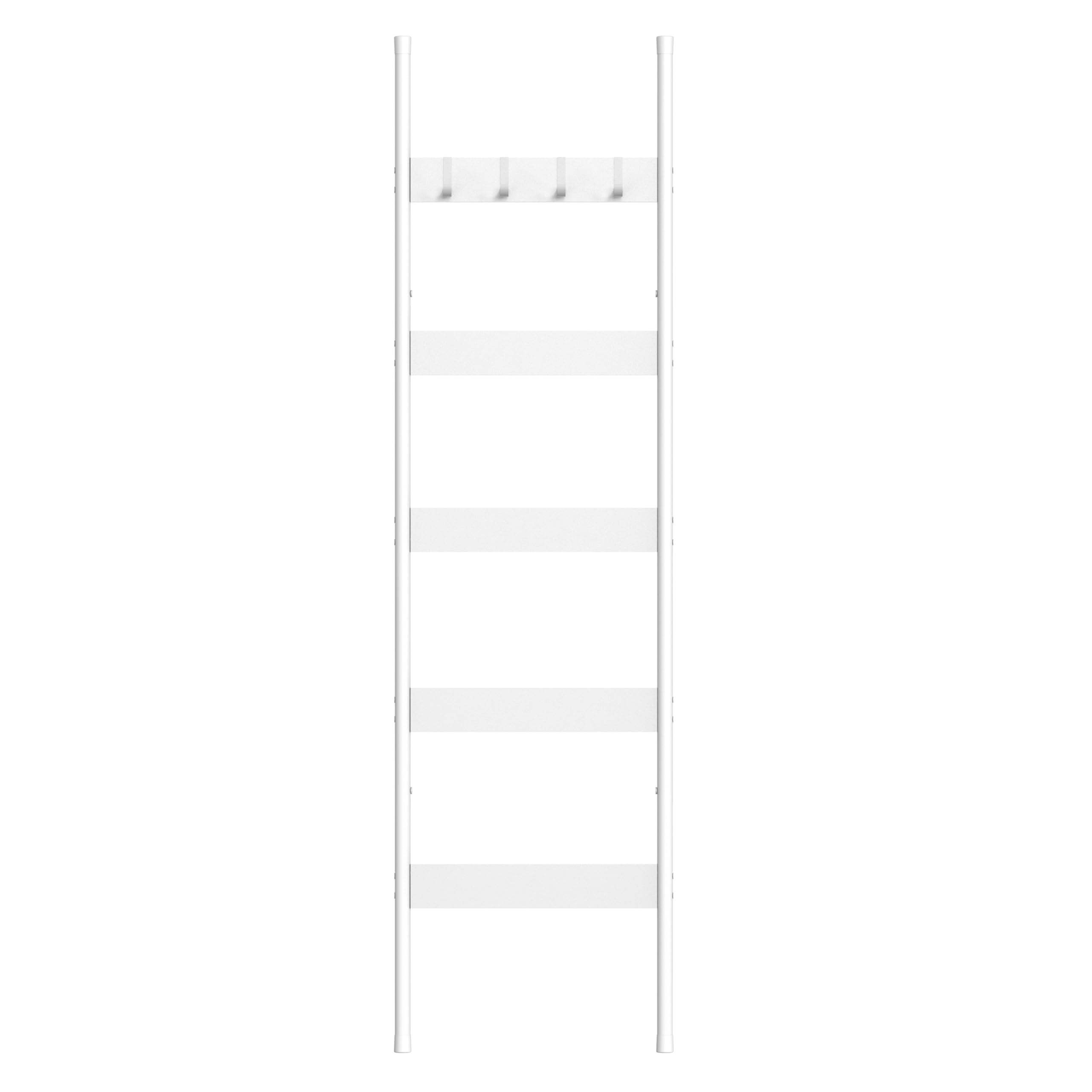 HOOBRO Blanket Ladder, 5-Tier Towel Rack with Hooks, Wall-Leaning Blanket Rack, Decorative Display Ladder Shelf, for Scarves, Industrial, Living Room, Bedroom, White WW52CJ01