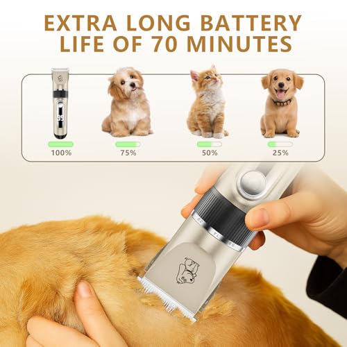 Professional Dog Clipper Waterproof IPX7 Silent LED Display | Cordless Pet Clipper, USB Rechargeable, 6 Guide Combs, Ceramic Blade Adjustable in Size