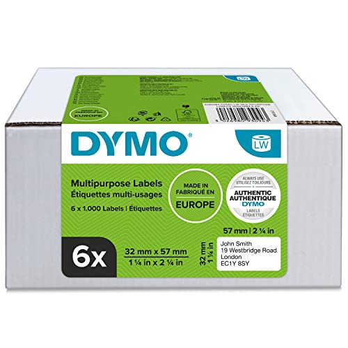 DYMO LW etichette originali multiuso | 32x57 mm | 6 rotoli da 1.000 etichette facili da staccare (6.000 pezzi) | autoadesive | per etichettatrici LabelWriter