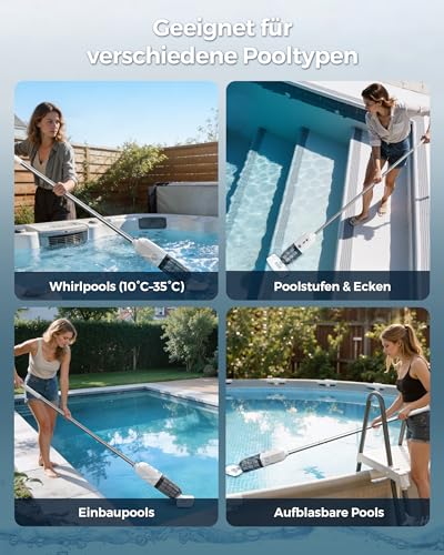 2026 Upgrade Pool Vacuum Cleaner Battery, Pool Handheld Vacuum Cleaner with Operating Time up to 70 Minutes, 250 cm Extension Poles, Pool Cleaner with 180 μm Filter, Ideal for Above Ground Pool and