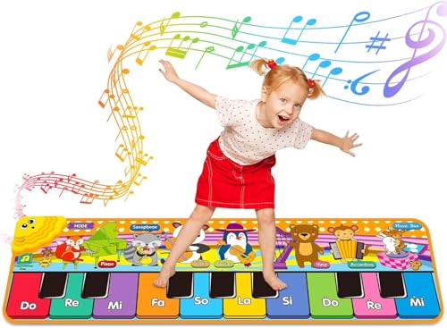 Kids Musical Piano Mats with 25 Music Sounds,Musical Toys Baby Floor Piano Keyboard Mat Carpet Animal Blanket Touch Playmat Early Education Toys for 1 2 3 4 5 6+ Year Girls Boys Toddler