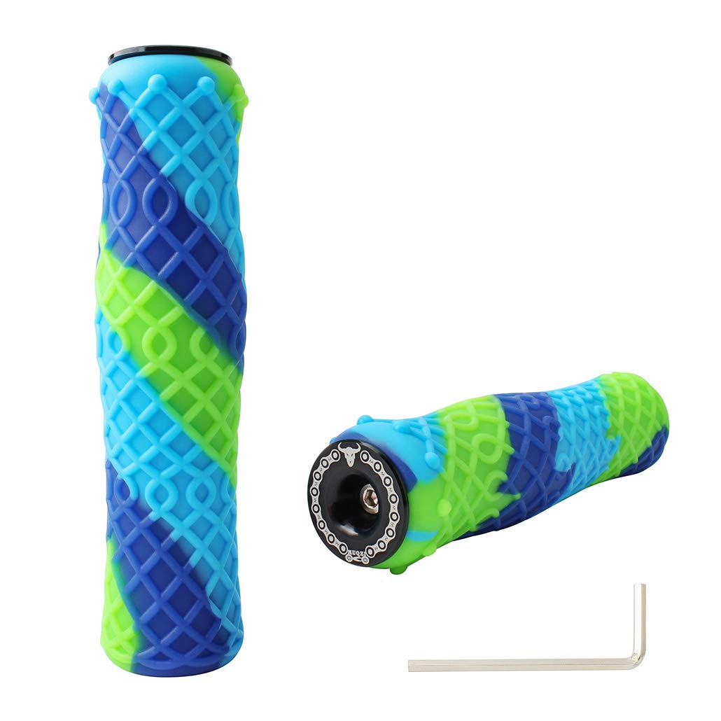 MUQZI Bike Handlebar Grips Non-Slip-Silica gel Bicycle Handle Grip Mountain Road Foldable Bike MTB BMX with Two Aluminum Bar End Plugs Caps (Camouflage)