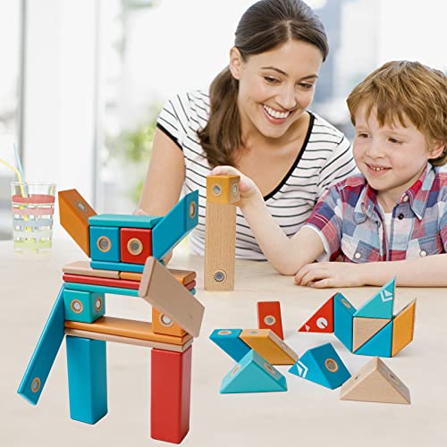 MAGBLOCK Wooden Blocks Set, 22 Pieces STEM Travel Creativity