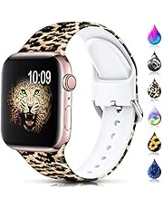 Sport Band Compatible with Apple Watch Bands 38mm 40mm 42mm 44mm for Women Men,Floral Silicone Printed Fadeless Pattern Replacement Strap Band for iWatch Series 3, Series 5,Series 6,Series 4,Series 2