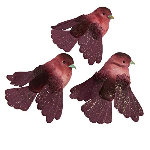 Burgundy Woodland Mushroom Chickadee Birds | 12 Birds | for Indoor Decor