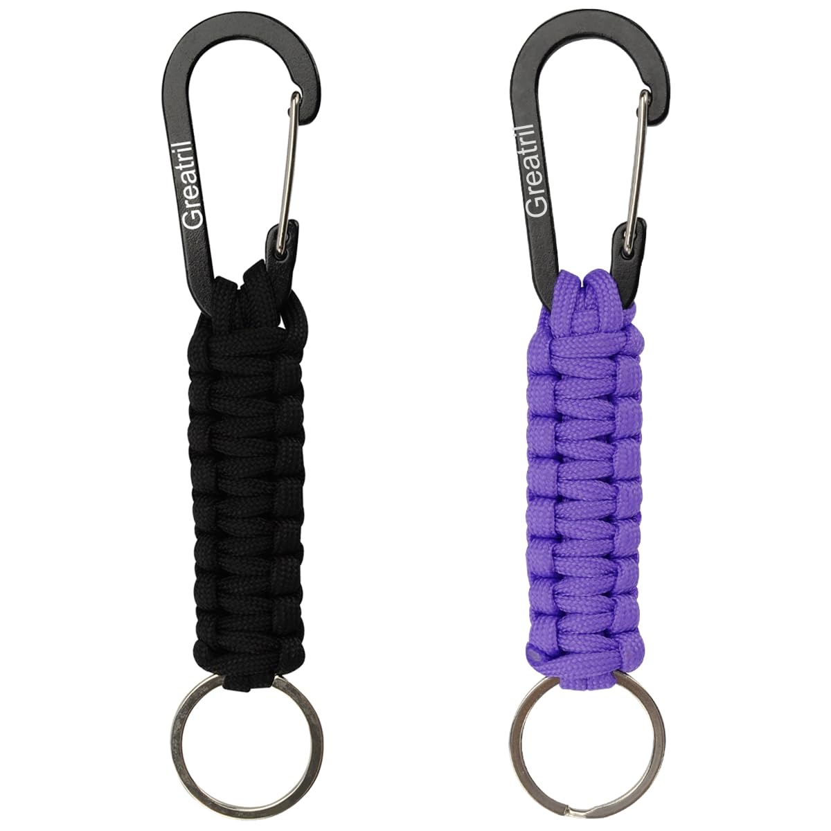 Keychain Keyring with Carabiner - GREATRIL Paracord Key Chain Hanger Carabiners Clips for Outdoor Boys/Girls/Men/Women (Black+Purple)