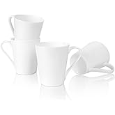 COSTMANCE 11 Oz Plain White Fine Bone China Coffee Mugs Set of 4, V-Shaped Latte Mug With Handle, DIY Mug Gift, White Ceramic Coffee Cups for Cappuccino, Hot Cocoa, Milk, Tea, Lightweight Coffee Mugs
