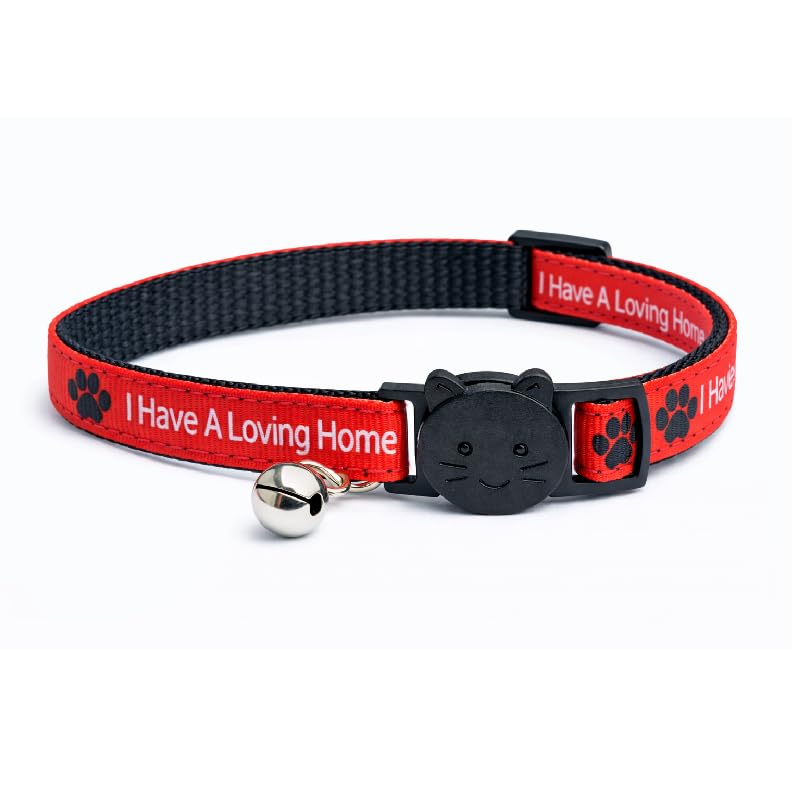 Worded Cat Collars with Bell – Please Do Not Feed Me, I Am Microchipped | Safe Quick Release Breakaway Buckle | Zacal Cat Collars (2. Red, I Have A Loving Home, Pack of 1) — image 1