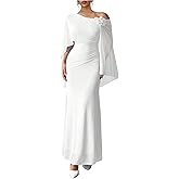 MakeMeChic Women's Wedding Guest Dresses Formal Off The Shoulder Dress Long Cape Sleeve Cocktail Evening Maxi Dress