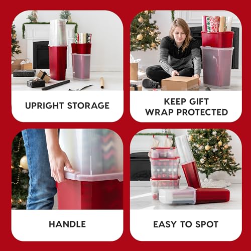 IRIS USA 40" 20 Rolls Wrapping Paper Storage Container of wrap, Clear