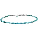 YANARA Real Turquoise Bracelet For Women Genuine Gemstone, Natural December Birthstone, Handmade Simple Bracelet, Gorgeous Micro Beads Chakra Jewelry, Crystals Silver Plated Chain 8 inch