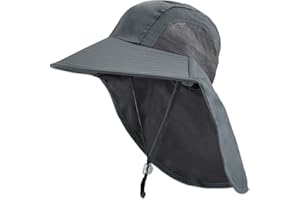 EXEMABA Kids Sun Hat with Neck Flap - Unisex Adjustable Children Wide Brim Summer UPF50+ Sun Protection Mesh Bucket for 4-12y