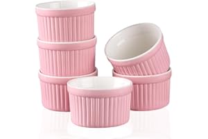 YAZYLIFE Ramekins 4oz,Creme Brulee Ramekins and Souffle Dishes,Porcelain Oven Safe Baking Bowls,Pudding Cups,Dipping bowl,Set