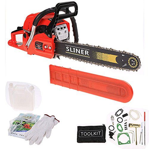 Fashine 58CC 20" Petrol Chainsaw 3.4 HP Gas Powered Woodcutting Saw w/2 Stroke 23pc Tool Kit Carry Bag