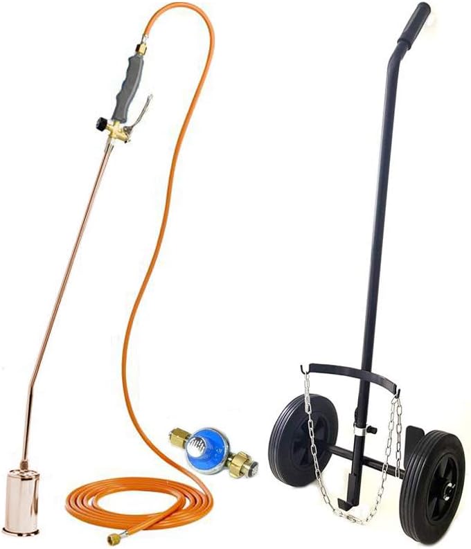 Abflammgerate Propan Druckminderer Inklusive Rollwagen Fur Gasflasche Kemper Profi Unkrautvernichter Schlauch 5 M Brenner 60 Mm Gasanzunder Garten