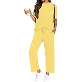 PrinStory Womens 2 Piece Lounge Sets Casual Outfits Pullover Top and Wide Leg Pants Matching Pjs Soft Pajamas Loungewear