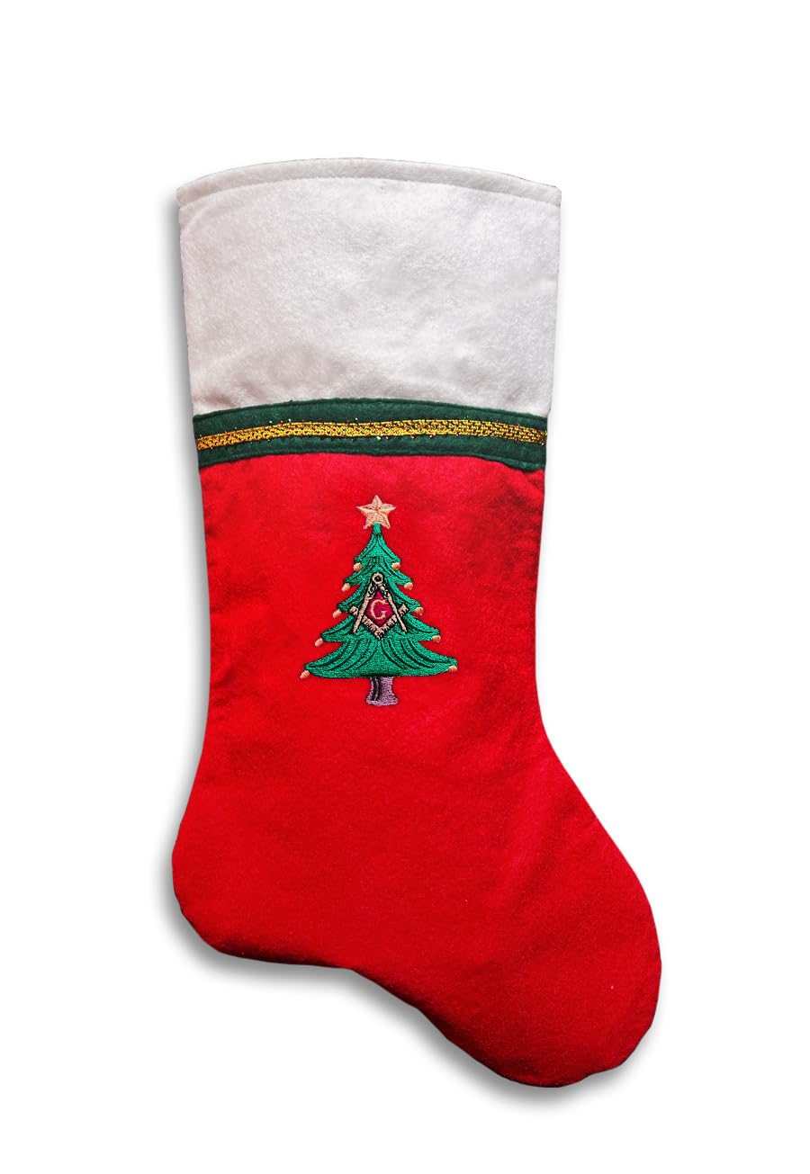 The Masonic Exchange Square and Compass Tree Embroidered Christmas Stocking