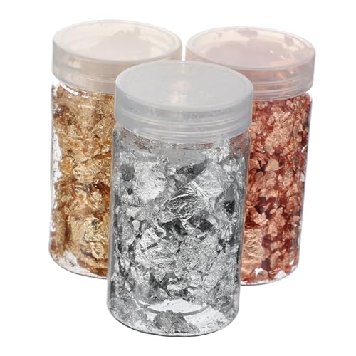Gogogmee Metallic Foil Flakes for Nail Art 3 Jars Gilding Flakes Sequin Glitter Shiny Stylish for DIY Projects