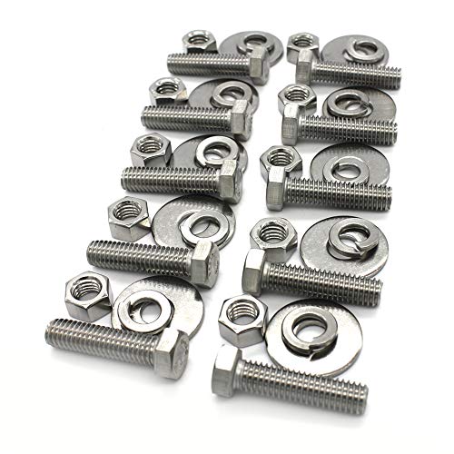 (10 Sets) 1/4-20x1-1/4" Stainless Steel Hex Head Screws Bolts, Nuts, Flat & Lock Washers, 18-8 (304) S/S, Fully Threaded by Bolt Fullerkreg